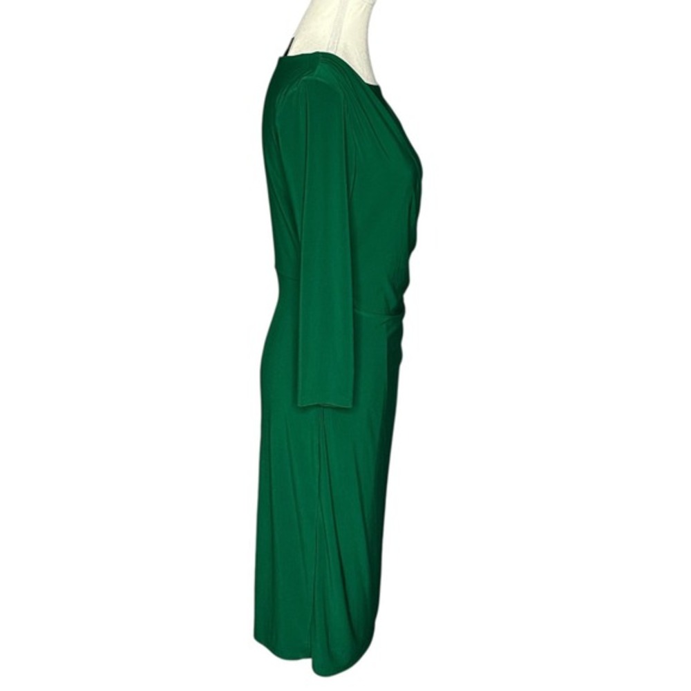 Black Label by Evan Picone NWT Emerald Green Ruched Sheath Dress 3/4 Sleeve 6 - Picture 2 of 15